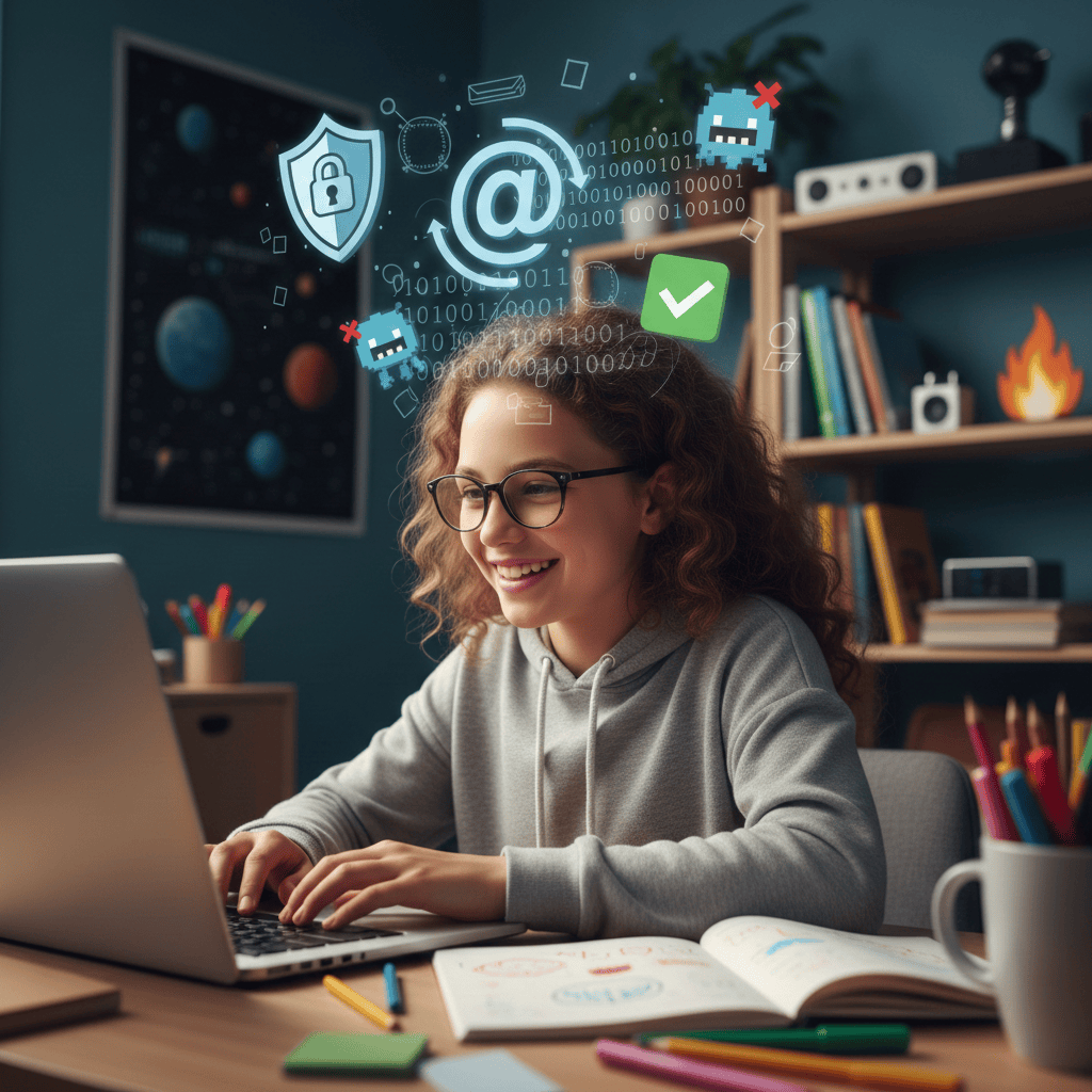 Girl learning about cybersecurity online